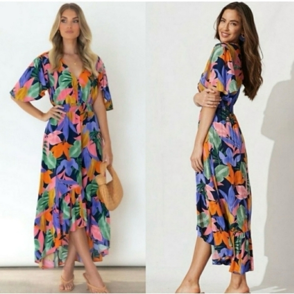 Anthropolgie Abel The Label Asymmetrical Geometic Colourful Midi Dress Small - Picture 5 of 17